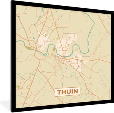 Fotolijst incl. Poster - Plattegrond - Thuin - Stadskaart - Kaart - Vintage - 40x40 cm - Posterlijst