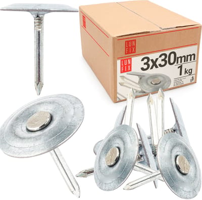 LUN FIX - Dakspijkers met onderlegger 3 x 30 mm - 1kg (ca. 152 stuks) - Verzinkte dakpappnails - Stalen spijkers - Dakmaterialen