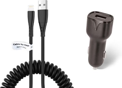 OneOne auto oplader + 0,5m OneOne spiraal Lightning kabel. 2.1A lader. Universele autolader adapter past op Apple iPhone 12 Pro Max, iPhone 13, iPhone 13 Mini, iPhone 13 Pro, iPhone 13 Pro Max, iPhone 14, iPhone 14 Pro, iPhone 14 Pro Max
