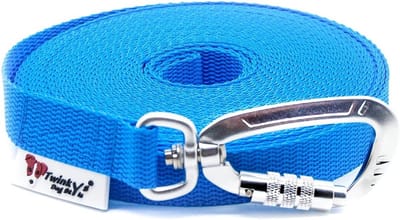 Hondenriem Polslus - Sleeplijn Trainingslijn - Hondentraining Buiten - Veiligheidskarabijnhaak 360° - 20mm Breed 10 Meter - Blauw