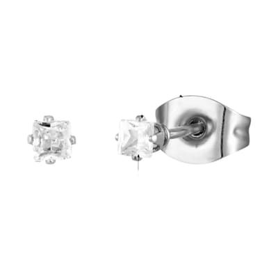 Aramat Jewels | Oorbellen | Zilverkleurige Vierkante zirkonia Oorbellen | 2mm | | | Staal | Kinderen, Volwassenen | Verkleurd niet