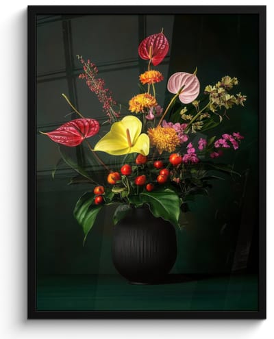 Poster in lijst - Fotolijst 50x70 cm - Posters - Bloemen - Vaas - Zwart - Posterlijst zwart - Decoratie - Wanddecoratie woonkamer - Muurdecoratie slaapkamer