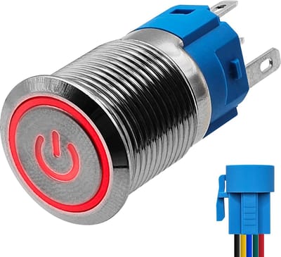 ProRide Metalen Drukschakelaar 220V ON-OFF met Aansluitkabel - 16mm - Aan/uit schakelaar - Spatwaterdicht - LED Indicatie Rood