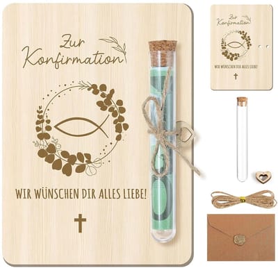 Allecto - Reageerbuisjes - Geldcadeau - Houten cadeauverpakking - Kraftpapier - Vormsel cadeau - Ideaal voor bruiloft en verjaardag