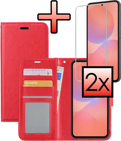 Hoesje - Met 2x Screenprotector - Geschikt voor Samsung Galaxy A36 - Luxe Pasjeshouder - Bookcase Portemonee - Flip Case - Kunstleer Book Case - Flipcase Hoes - Book Cover - Walletcase - Portemonneehoes - Rood