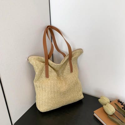 Sac d'été à pompons, tissé, plage, resort, pour femme, printemps, nouveau, tissage de paille, à main, grande capacité, mode, navetteur, cabas gray