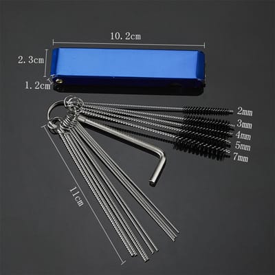 Straalreinigingsborstels, Carburateurreinigers 15 stuks Nylon Borstels & Reinigingsnaalden + Reinigingsdraden Set + Zeskant zwart