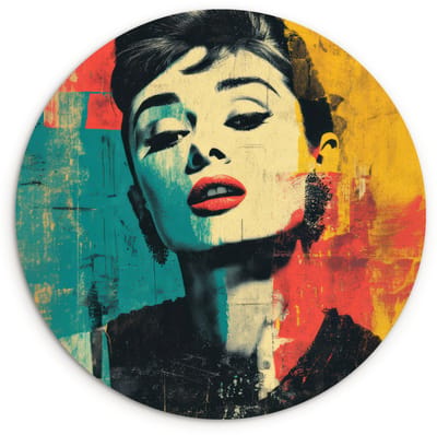 WallCircle® Wandcirkel 120x120 cm - Muurcirkel Vrouw - Rode lippen - Expressief - Grafisch - Muurdecoratie woonkamer - Wanddecoratie slaapkamer - Kamer decoratie accessoires - Ronde schilderijen XXL