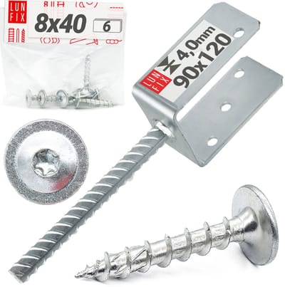 LUN FIX - U-Pfostenträger 90x120 mm met Ø11 mm betonanker - 6x schroeven 8x40 mm - vuurverzinkt - postanker