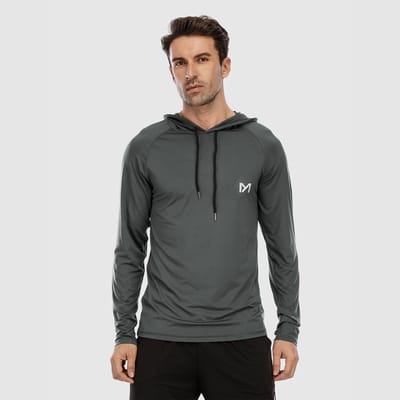 MEETYOO Heren Atletische Hooded Shirts Lange Mouw Workout Sport Hoodie Casual Hardloop T-shirt Snel Droog Pullover Top Sweatshirt-Grijs-XL