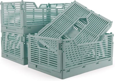 4x Opvouwbare Opbergbox Kunststof - Stapelbare Klapkisten voor Thuis en Kantoor (40x30x15.5 cm, Blauw)