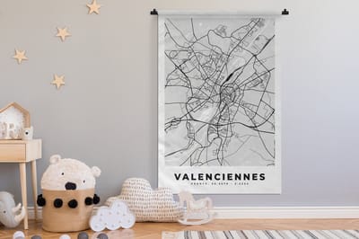 Wandkleed - Wanddoek - Valenciennes - Frankrijk - Plattegrond - Kaart - Stadskaart - 120x180 cm - Wandtapijt
