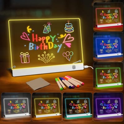 Dailygoods- Notitiebord 30 x 20 cm - Led-notitiebord met 7 kleurmodi - Acryl whiteboard - Lichtgevende tekenplank - Droog afwisbaar - Memobord voor kinderen - Lichtbord