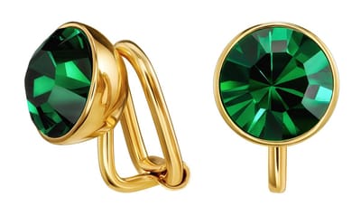 Traveller Clip Oorbellen - Oorclips Dames - Goudkleurig - Groen kristal - Preciosa crystals - Emerald - ø 10 mm - 157512