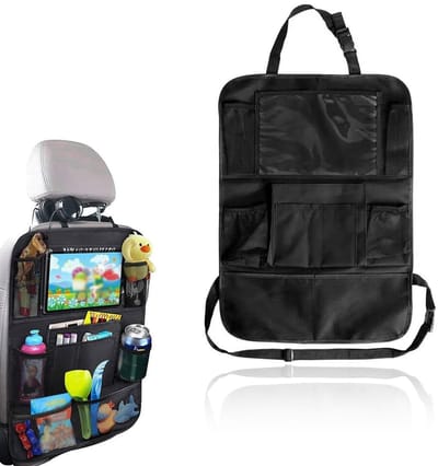 Dailygoods - 1 x autostoel-rugleuningbeschermer met tas, universele rugleuningbeschermer van waterdichte Oxford-stof, met netvak voor het opbergen, ideaal als bescherming van kinderzitje en tegen vuil