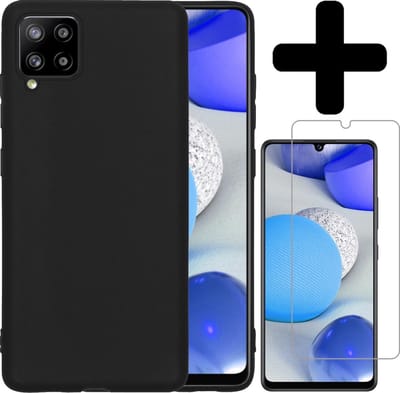 Hoesje - Met Screenprotector - Geschikt voor Samsung Galaxy A42 - Sterk & Shockproof - Telefoon Hoes - Back Cover - Siliconen Case - Telefoonhoes - Zwart