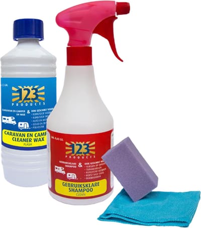 123 Products Flash & Clean - Reinigingspakket - Reinigt en beschermt - Verwijdert zwarte strepen - voor Camper, Caravan, Boot