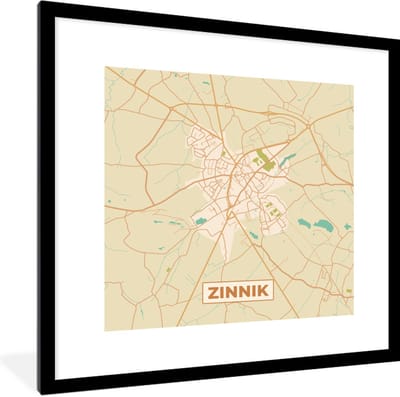 Fotolijst incl. Poster - Plattegrond - Kaart - Zinnik - Stadskaart - Vintage - 40x40 cm - Posterlijst