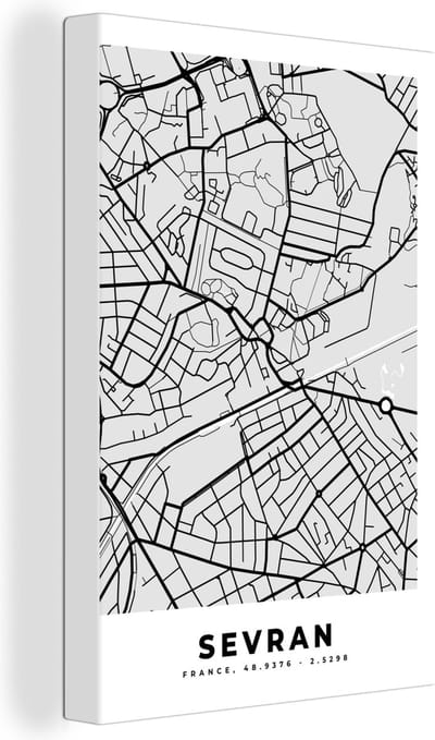 Canvas Schilderij Kaart - Stadskaart - Sevran - Plattegrond - Frankrijk - 20x30 cm - Wanddecoratie