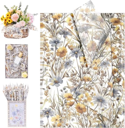 Vintage gele aquarel bloemen op zijde papier voor kunst en decoratie, perfect voor knutselen en cadeauverpakking