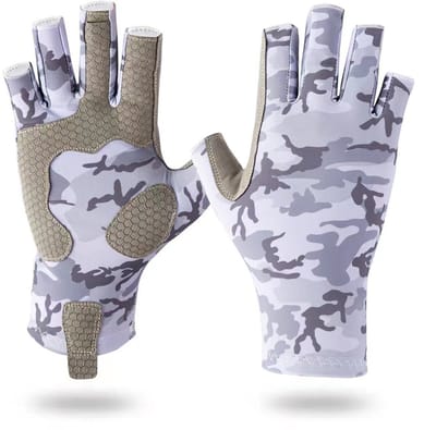 Camo grijs, S/M Vishandschoenen-halfvingerig-UV-bescherming-antislip-zonwerend-buitensport-havissen en sportvissen accessoire