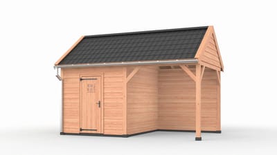 Douglas overkapping zadeldak, 500 x 300, met schuur en achterwand, Westwood Ruiter Plus