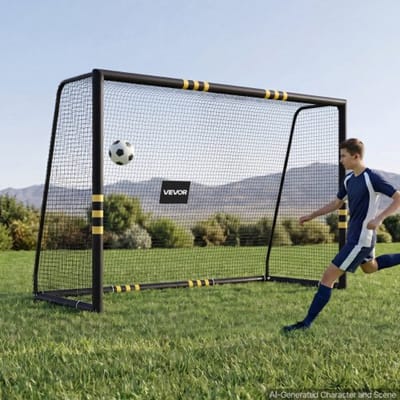 VEVOR voetbaldoel 3 x 2 m, draagbaar voetbaldoel met dikwandige ijzeren buizen voor tuinen, parken, scholen en sportvelden, met PE-net voor snelheden boven 110 km/u, grondankers en schokabsorberende schuimvulling.