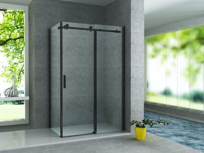 ALONI Douchecabine met Schuifdeur en Zijwand – 80x120x195 cm – 8 mm Veiligheidsglas – Mat Zwart – Helder Glas – Omkeerbaar