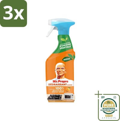 3 x Mr. Proper - Keukenontvetter Spray - Mandarijn - Natuurlijke ingrediënten - 500 ml - Grootverpakking - Keukenontvetter - Ontvetter Spray - Vet Verwijderen - Keuken Reinigen - Mandarijngeur