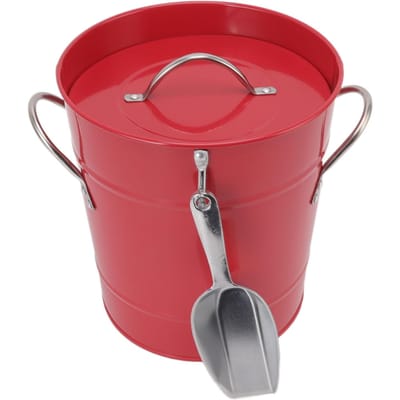 Seau à Glace Rond avec Pelle à Glace Tôle Galvanisée Plastique Seau Refroidisseur à Bière pour Bar Maison rouge