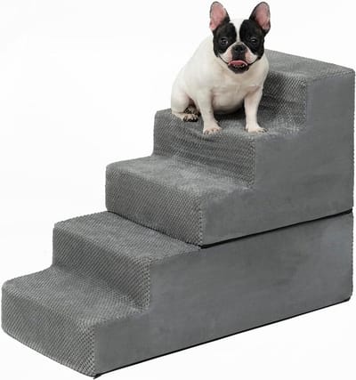 Hondentrap - Huisdier trap - Oudere huisdieren helpen - Traagschuim met hoes - 57 cm hoog - Grijs
