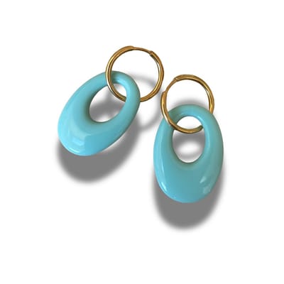 Oorringen - staal goudkleurig 20 mm - met mintgroene acryl hanger - hypoallergeen