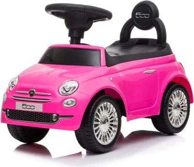 Fiat 500 Loopauto 1 tot 3 jaar – Officieel Gelicentieerde Fiat Loopauto met Claxon & Opbergvak – Binnenspeelgoed Peuter met Blokstandaard & Cadeaubox – Roze