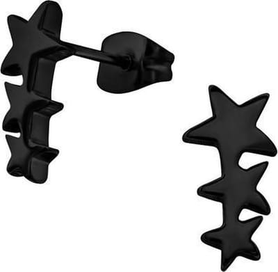 Amanto Oorbellen Bran Black - 316L Staal - Ster - 6x12mm