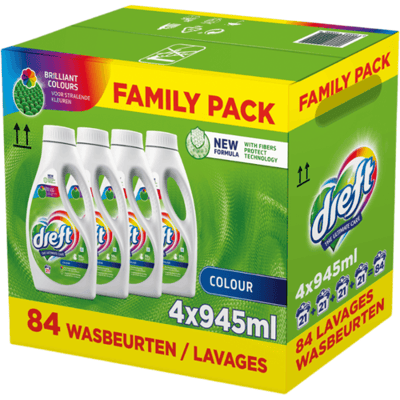 Dreft Vloeibaar Wasmiddel Color FAMILYPACK voor Gekleurde Was - 4 flessen x 945 ml - Zacht voor Je Kleding