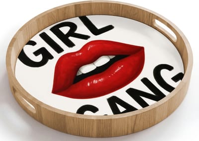 Dienblad rond 40x40 cm - Schootdienblad hout - Lip - Girl - Rood - Letters - Borrelplank rechthoek - Plateau houten dienbladen