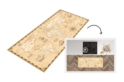 Keukenloper - Loper keuken - Wereldkaart - Vintage - Boot - Windroos - 120x50 cm - Keukenloper vinyl