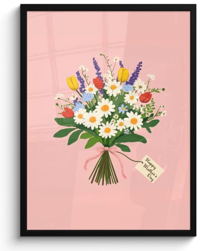 Poster in lijst - Fotolijst 50x70 cm - Posters - Bloemen - Lint - Kaartje - Posterlijst zwart - Decoratie - Wanddecoratie woonkamer - Muurdecoratie slaapkamer