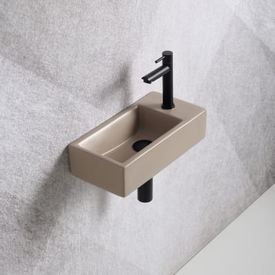 Fonteinset Mia 40.5x20x10.5cm mat beige rechts inclusief fontein kraan, sifon en afvoerplug mat zwart