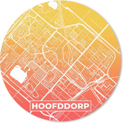 Muismat rond 20x20 cm - Mousepad Stadskaart - Hoofddorp - Nederland - Oranje - Ronde muismatten