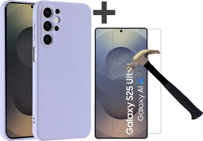 Hoesje geschikt voor Samsung Galaxy S25 Ultra hoesje zacht siliconen met gehard glas Screenprotector- Arara backcover - Lila