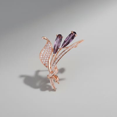 Roségouden Tulp Broche met Paarse Kristallen | Twinolo