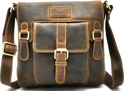 Hunters crossbody tas met "M" omslag bruin - Handig formaat - (bxhxd) ca. 24,5cm x 22,5cm x 6,5cm