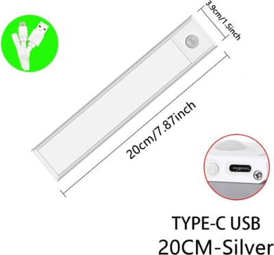 TLVX LED Lamp met Beweging Sensor Oplaadbaar / Draadloos / 5V / USB / Accu / 20CM / 34 LED’s / Dimbaar / Kastverlichting / Keuken lamp/ Instelbare Licht Kleur / Smart LED verlichting / Magnetische plakstrips / Light Motion Sensor / Zilver Frame