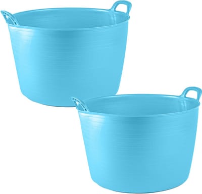 Plasticforte Flexibele kuip of emmer - 2x - blauw - 75 liter - stevig kunststof - 58 x 55 cm - Afvalbak - Wasmand - Opbergmand - Extra groot