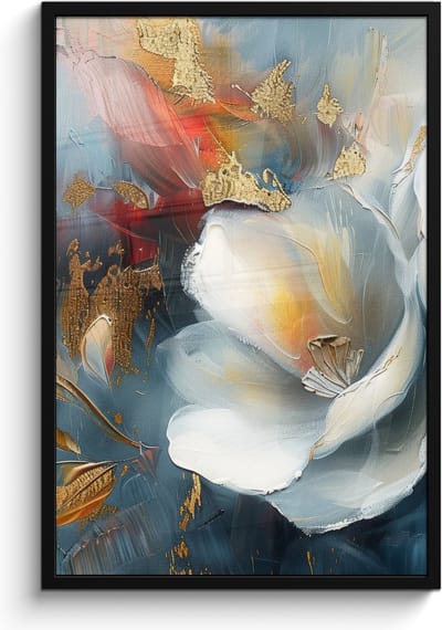 Poster in lijst - Fotolijst 60x90 cm - Posters - Bloemen - Wit - Goud - Kunst - Abstract - Posterlijst zwart - Decoratie - Wanddecoratie woonkamer - Muurdecoratie slaapkamer