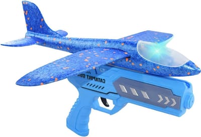 Werpglijders Piepschuimvlieger Pistool met Verlichting - Cadeau voor Jongens en Meisjes - Kinderen van 3 tot 12 jaar - Blauw Kleurrijk Plezier met Licht - Gebruik Binnen en Buiten