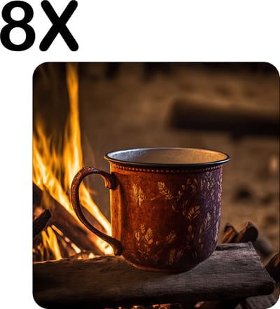 Luxe Placemat - Kop Koffie in de Wildernis - Set van 8 Placemats - 50x50 cm - 2 mm dik Vinyl - Anti Slip - Afneembaar