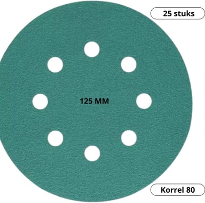 Schuurpapier klittenband 125 mm 8-Gats 25-delig voor excentrische schuurmachine korrel 80