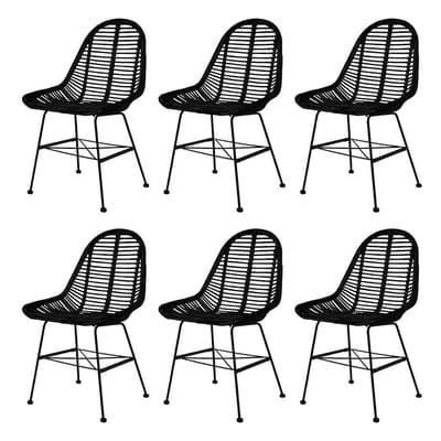 vidaXL - Eetkamerstoelen - 6 - st - natuurlijk - rattan - zwart